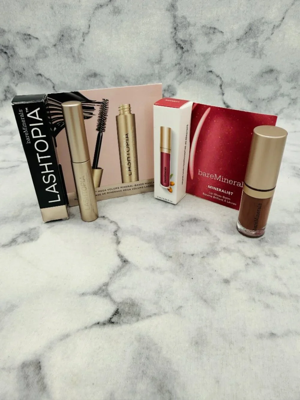 BareMinerals Beauty Gift Set-Lashotopia Mascara Black,Minalist Lip Gloss-2pc-NEW